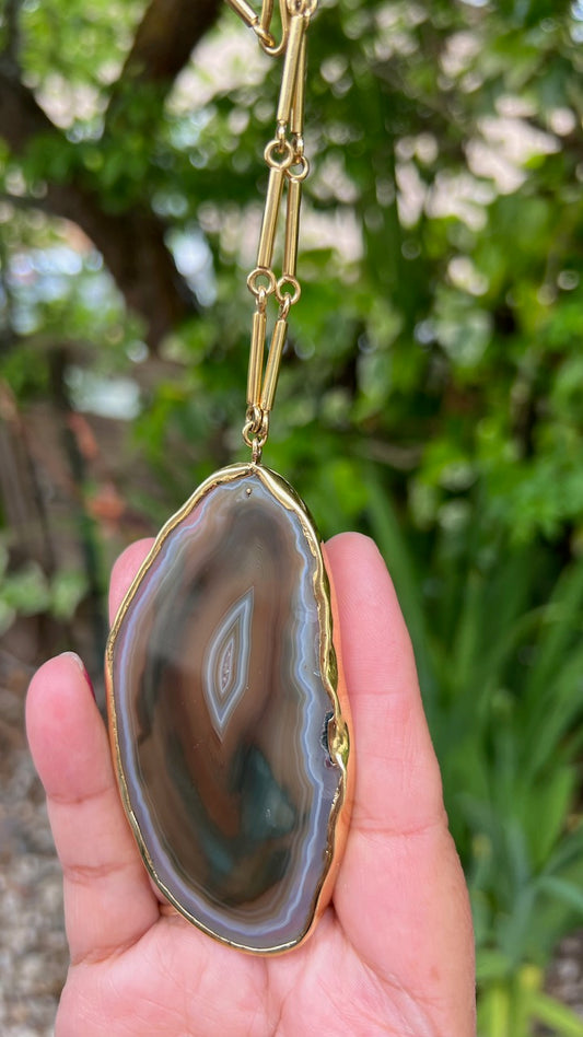 18K Agate Slice Pendant Necklace