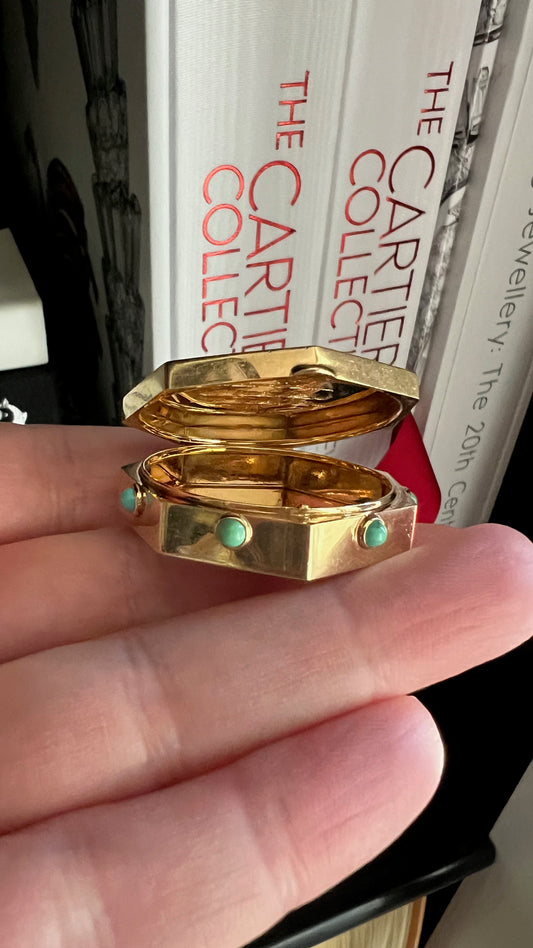 Vintage Cartier 14K Pill Box with Turquoise