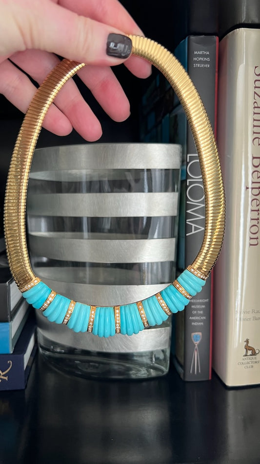 18K, Turquoise, and Diamond collar