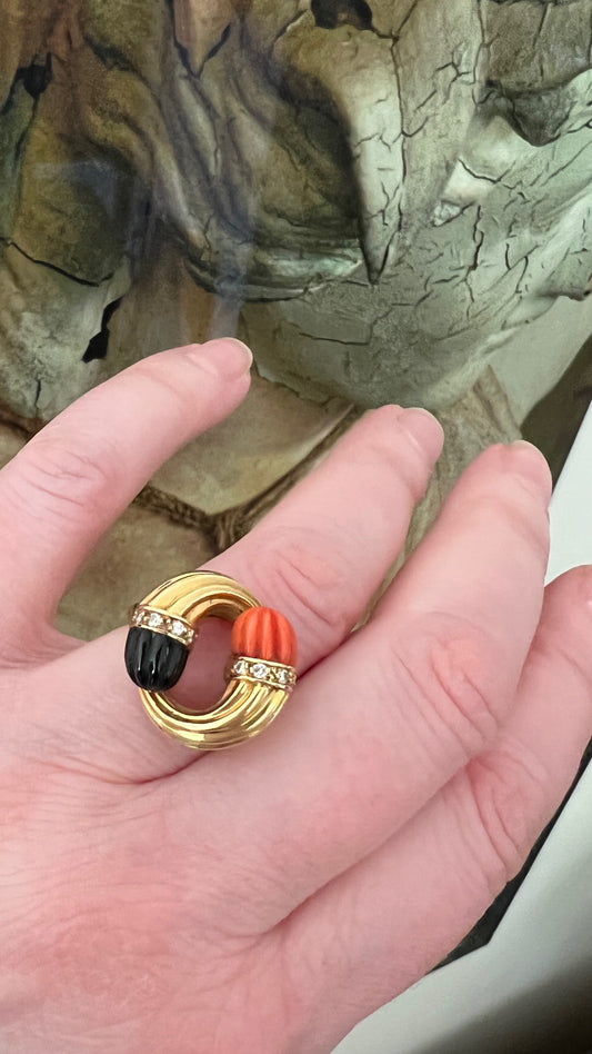 H.Stern Coral and Onyx Swirl Ring