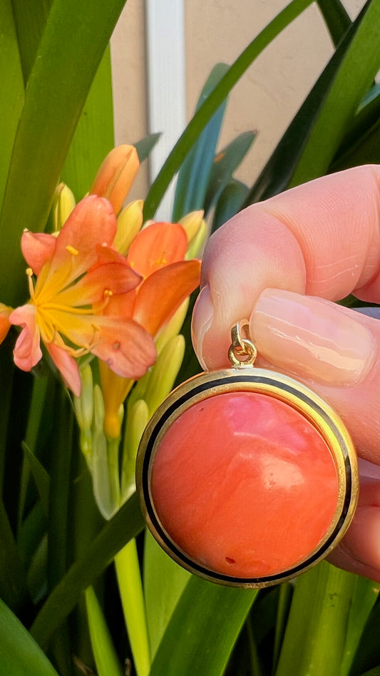 Antique Coral and Enamel Pendant