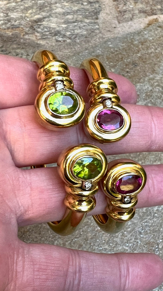 Peridot and Pink Tourmaline Cuff Bracelets