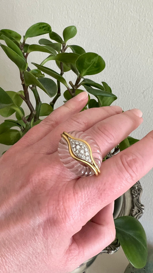 Carved Rock Crystal and Diamond "Eye" Ring