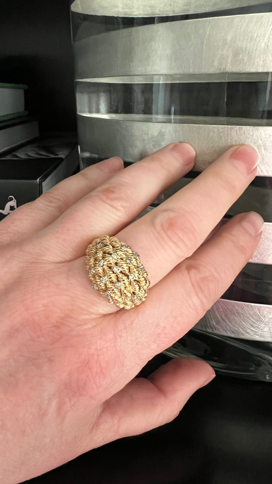 Basket Weave Dome Ring with Diamonds