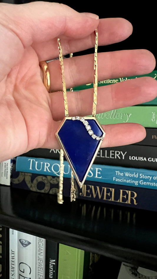 Lapis Shield Necklace with Diamonds