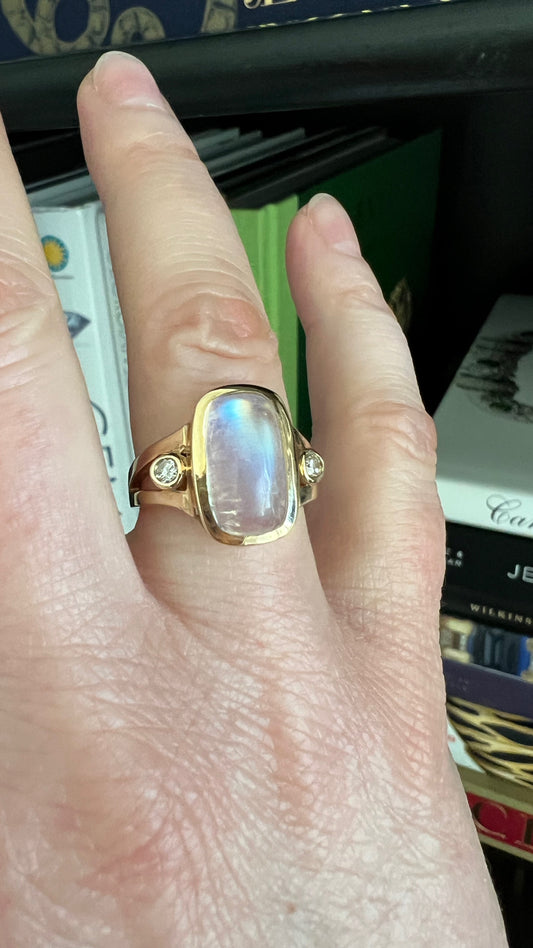 Moonstone and Diamond Ring