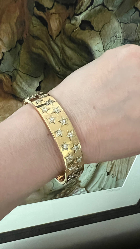 18K Gold Bangle with Diamond Stars