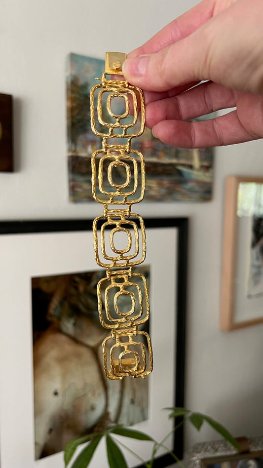 14K textured square link bracelet