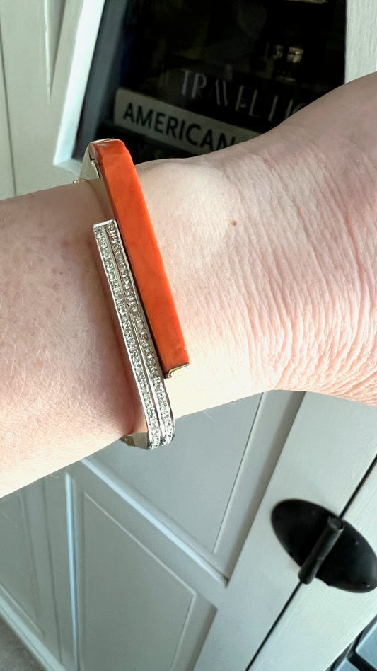Coral and Diamond Bar Bypass Bracelet