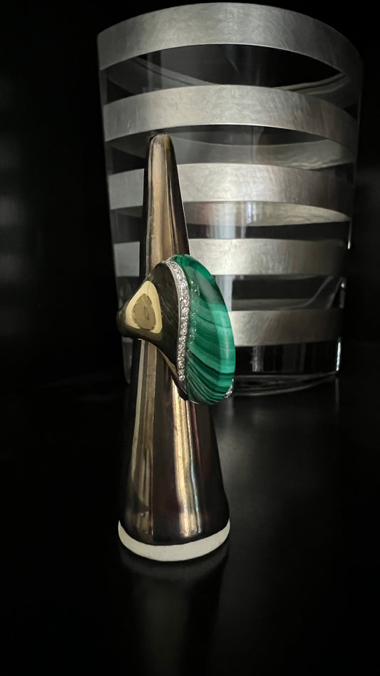 Malachite Slice Gold Ring with Diamonds