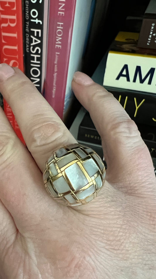 Mother of Pearl and Gold Inlay Dome Ring