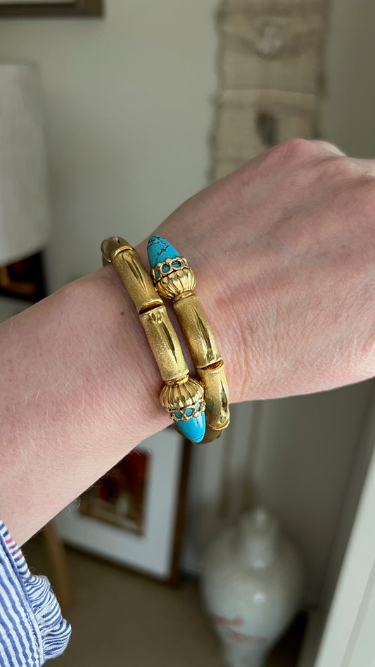 18K French Bamboo and Turquoise Bracelet