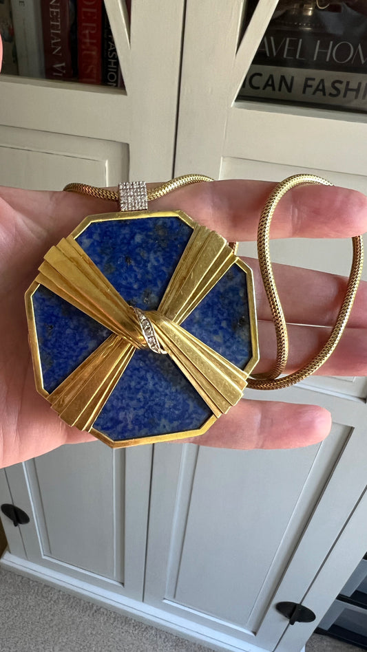 Extra-Large Lapis, Gold and Diamond Pendant