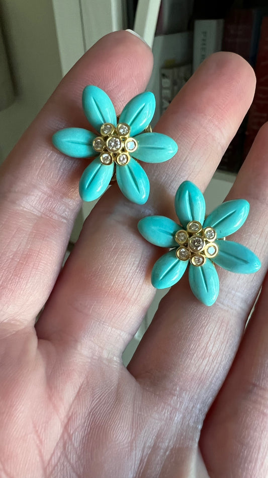 Asch Grossbardt Turquoise and Diamond Flower Earrings