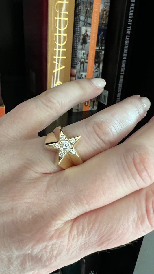 Gold Star Ring with Diamonds