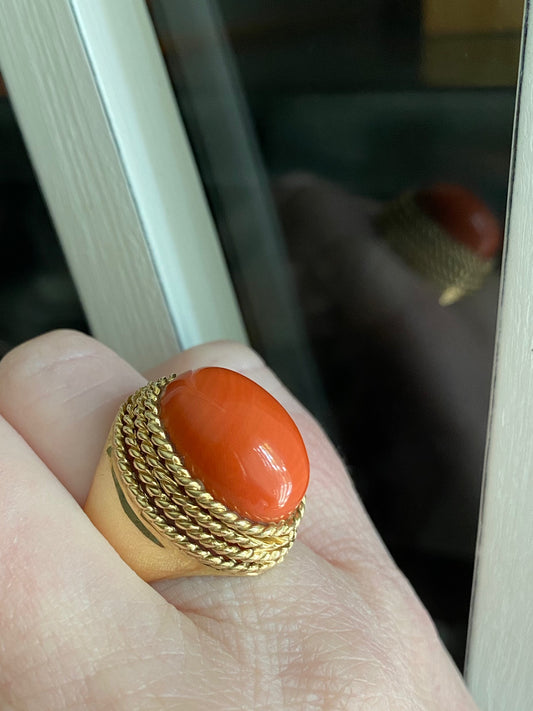 Coral and Gold Ring