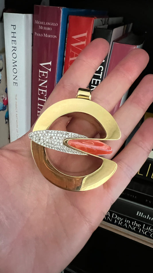 Galactic Gold, Diamond, and Coral Pendant