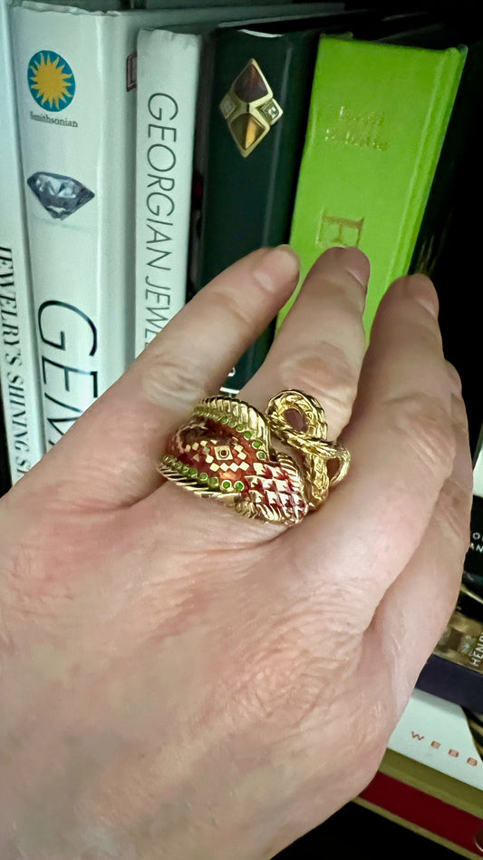 18K Cobra Ring with Enamel