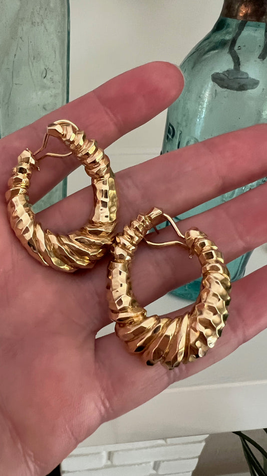 Textured Gold Bypass Hoops