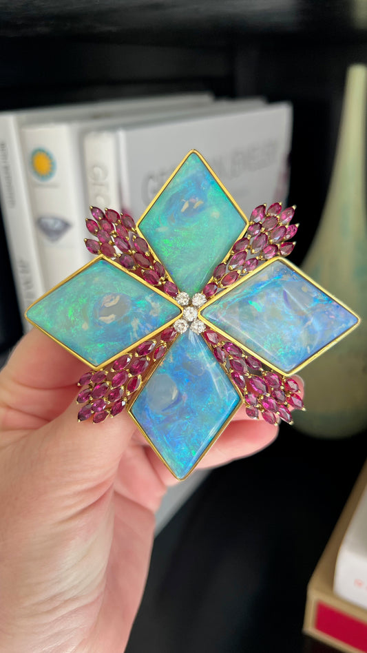 18K Opal, Ruby, and Diamond Pendant/Brooch