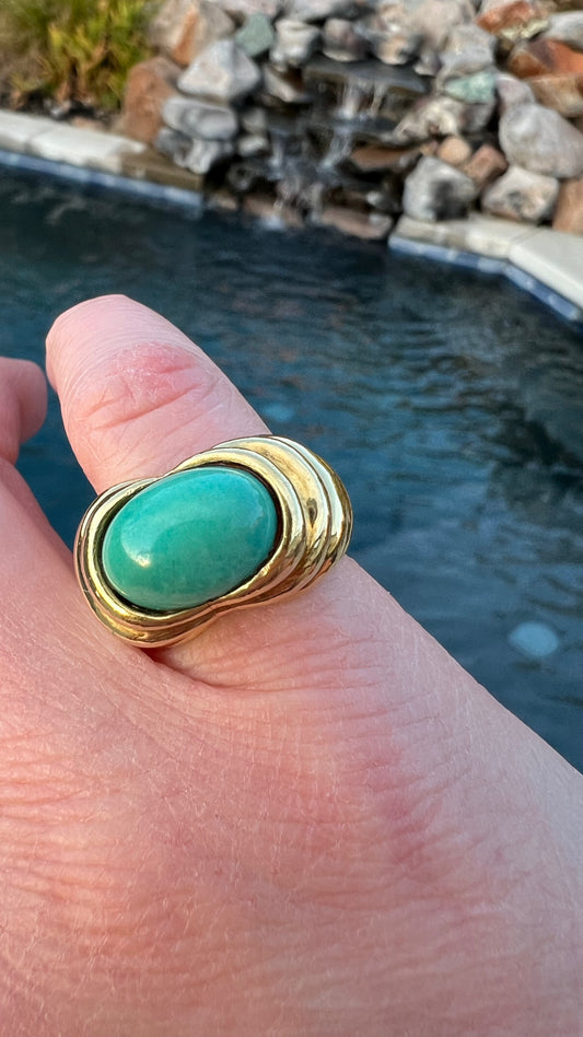 14K East-West Turquoise Cabochon Ring