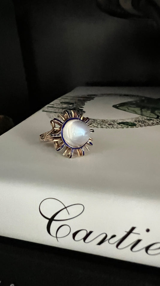 14K Moonstone "Sunburst" Ring