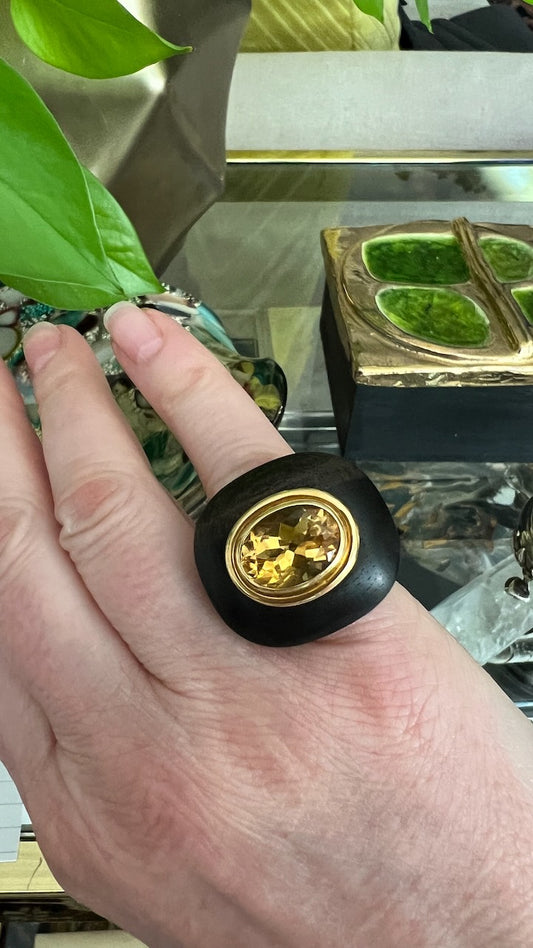 Lugano Citrine, Wood, and 18K Ring