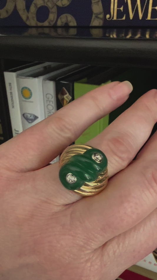 Carved Chrysoprase and Diamond Ring